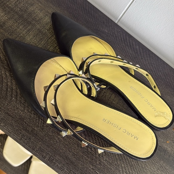 Marc Fisher Black Studded Mules - Picture 4 of 5